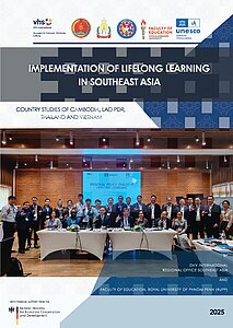 Cover of the study. Below the logos of the organizations are the title of the study and a group photo of conference participants forming an L with their right hands.