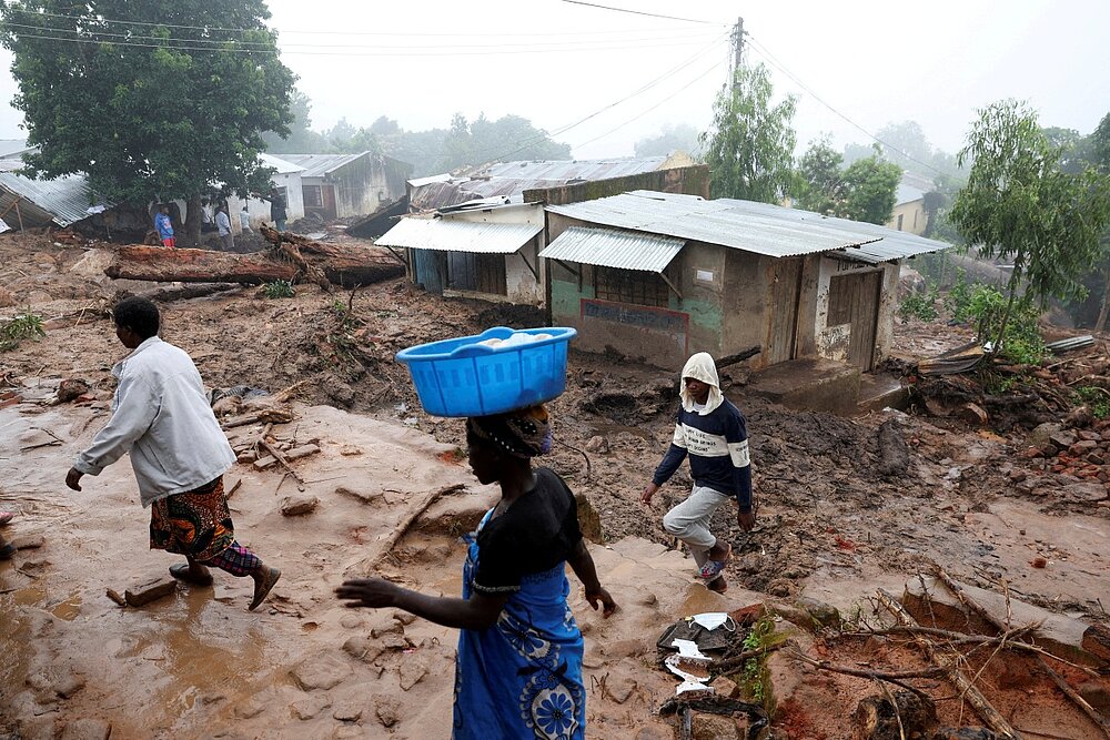 Village people trying to cope with damage after the cyclone in Blantyre Malawi