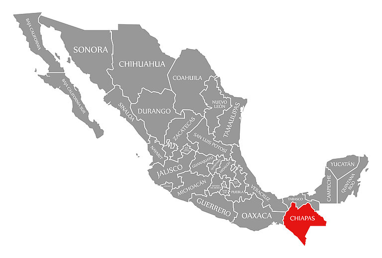 Landkarte von Mexiko, Chiapas eingefärbt