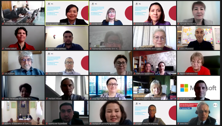 Group picture from the Central Asia Sub-Regional Consultation for CONFINTEA VII 2022 on 25 February 2021