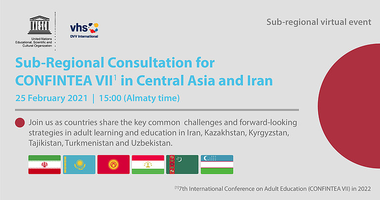 Banner of the Central Asia Sub-Regional Consultation for CONFINTEA VII 2022