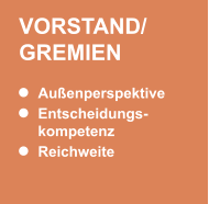 VORSTAND/ GREMIEN Außenperspektive  Entscheidungs-kompetenz Reichweite VORSTAND/ GREMIEN Außenperspektive  Entscheidungs-kompetenz Reichweite