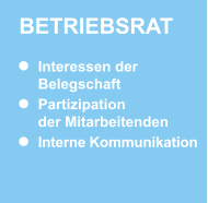 BETRIEBSRAT Interessen der Belegschaft Partizipation der Mitarbeitenden Interne Kommunikation BETRIEBSRAT Interessen der Belegschaft Partizipation der Mitarbeitenden Interne Kommunikation